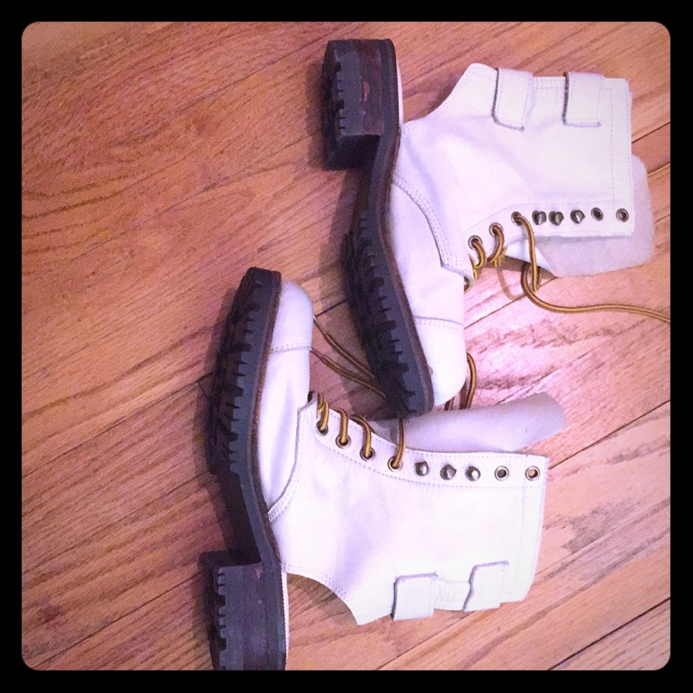 Jeffrey Campbell white combat boots w/ cutout heel